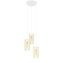 Oosterse hanglamp wit met rotan 3-lichts rond - Akira