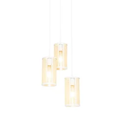 Oosterse hanglamp wit met rotan 3-lichts rond - Akira