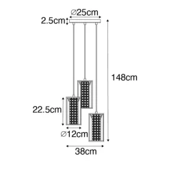Oosterse hanglamp wit met rotan 3-lichts rond - Akira