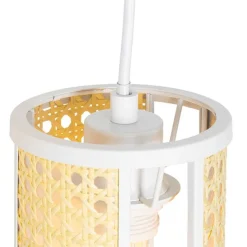Oosterse hanglamp wit met rotan 3-lichts rond - Akira