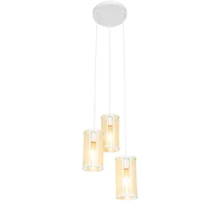 Oosterse hanglamp wit met rotan 3-lichts rond - Akira