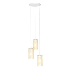Oosterse hanglamp wit met rotan 3-lichts rond - Akira