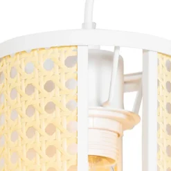 Oosterse hanglamp wit met rotan 3-lichts langwerpig - Akira