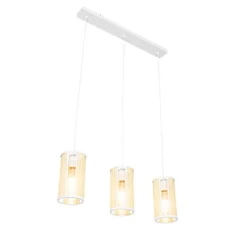 Oosterse hanglamp wit met rotan 3-lichts langwerpig - Akira