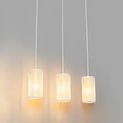 Oosterse hanglamp wit met rotan 3-lichts langwerpig - Akira