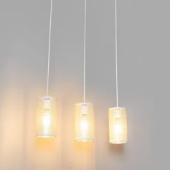 Oosterse hanglamp wit met rotan 3-lichts langwerpig - Akira