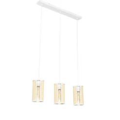 Oosterse hanglamp wit met rotan 3-lichts langwerpig - Akira