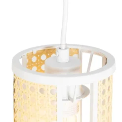 Oosterse hanglamp wit met rotan 3-lichts langwerpig - Akira