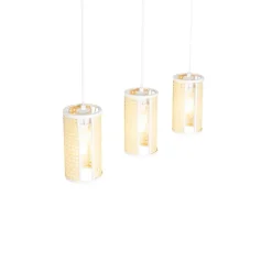 Oosterse hanglamp wit met rotan 3-lichts langwerpig - Akira