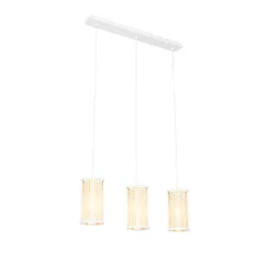 Oosterse hanglamp wit met rotan 3-lichts langwerpig - Akira