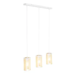 Oosterse hanglamp wit met rotan 3-lichts langwerpig - Akira