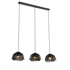 Oosterse hanglamp zwart bamboe 3-lichts - Pua