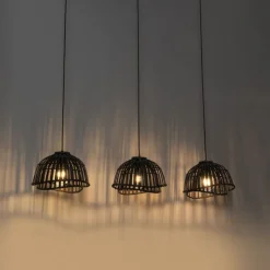Oosterse hanglamp zwart bamboe 3-lichts - Pua
