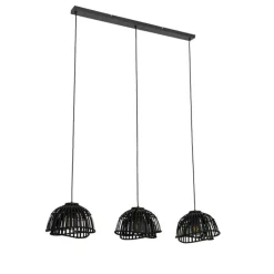 Oosterse hanglamp zwart bamboe 3-lichts - Pua