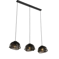 Oosterse hanglamp zwart bamboe 3-lichts - Pua