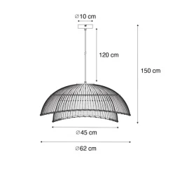 Oosterse hanglamp zwart bamboe 62 cm - Pua