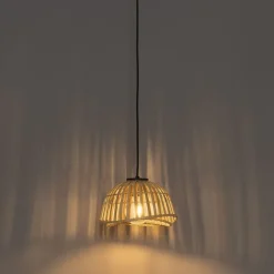 Oosterse hanglamp zwart met naturel bamboe 30 cm - Pua