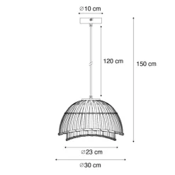 Oosterse hanglamp zwart met naturel bamboe 30 cm - Pua