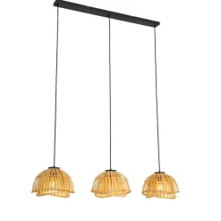 Oosterse hanglamp zwart met naturel bamboe 3-lichts - Pua