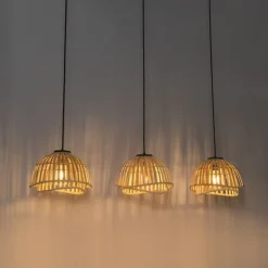 Oosterse hanglamp zwart met naturel bamboe 3-lichts - Pua