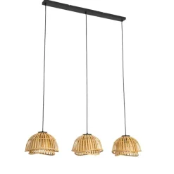 Oosterse hanglamp zwart met naturel bamboe 3-lichts - Pua