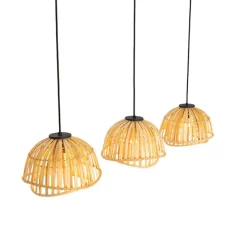 Oosterse hanglamp zwart met naturel bamboe 3-lichts - Pua