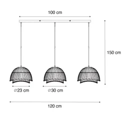 Oosterse hanglamp zwart met naturel bamboe 3-lichts - Pua