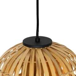 Oosterse hanglamp zwart met naturel bamboe 3-lichts - Pua