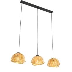Oosterse hanglamp zwart met naturel bamboe 3-lichts - Pua