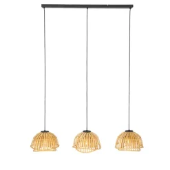 Oosterse hanglamp zwart met naturel bamboe 3-lichts - Pua