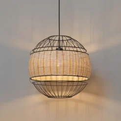 Oosterse hanglamp zwart met rotan 38 cm - Emir