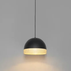 Oosterse hanglamp zwart met rotan 30 cm - Magna Rotan