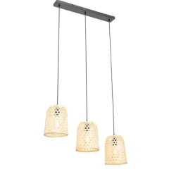 Oosterse hanglamp zwart met bamboe 3-lichts - Rayan