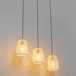 Oosterse hanglamp zwart met bamboe 3-lichts - Rayan