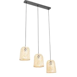 Oosterse hanglamp zwart met bamboe 3-lichts - Rayan