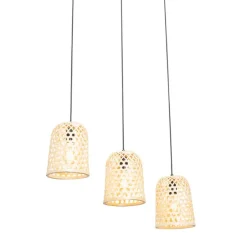 Oosterse hanglamp zwart met bamboe 3-lichts - Rayan