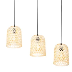 Oosterse hanglamp zwart met bamboe 3-lichts - Rayan