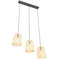 Oosterse hanglamp zwart met bamboe 3-lichts - Rayan