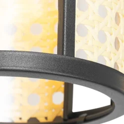 Oosterse hanglamp zwart met rotan 3-lichts langwerpig - Akira