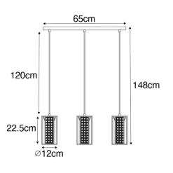Oosterse hanglamp zwart met rotan 3-lichts langwerpig - Akira