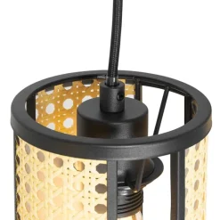 Oosterse hanglamp zwart met rotan 3-lichts langwerpig - Akira