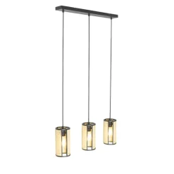 Oosterse hanglamp zwart met rotan 3-lichts langwerpig - Akira