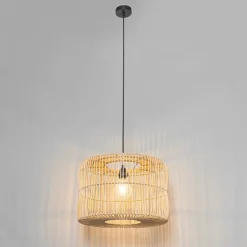 Oosterse hanglamp zwart met rotan kap - Maud