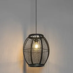 Oosterse hanglamp zwart stof 35 cm - Rob