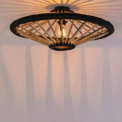 Oosterse plafondlamp bamboe met zwart 60 cm - Evalin