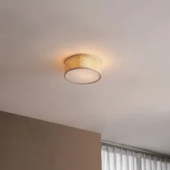 Oosterse plafondlamp bamboe naturel 30cm - Tremmo