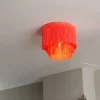Oosterse plafondlamp goud roze kap met franjes - Franxa