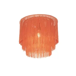 Oosterse plafondlamp goud roze kap met franjes - Franxa