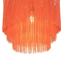 Oosterse plafondlamp goud roze kap met franjes - Franxa