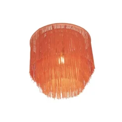 Oosterse plafondlamp goud roze kap met franjes - Franxa